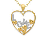 14K Yellow Gold LOVE Floating Hearts Pendant Necklace Charm with Chain